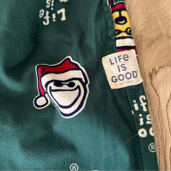Life Is Good Pants Mens Green Red Christmas Pajama Flannel Size L - Picture 3 of 4